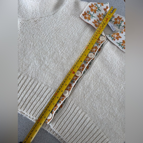 Zara Cream Knit Cardigan Floral-Trim Collar Cottagecore Women Medium Prairie - Picture 9 of 10